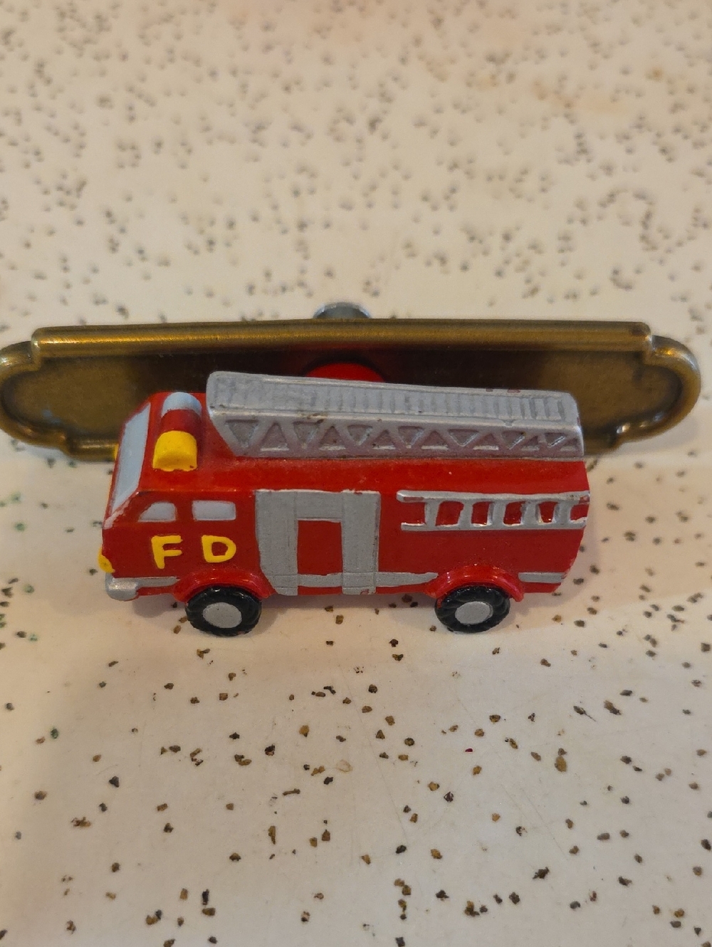 Red Fire Truck Resin Drawer Pulls With Removable Brass Plate Set of 4 - Picture 2 of 5